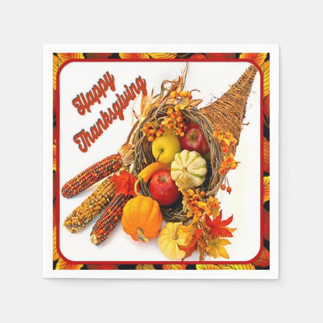 Cornucopia Thankgiving Dinner Napkins (Front)