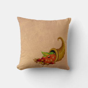 Cornucopia Thanksgiving Beige Leather Look Pillow
