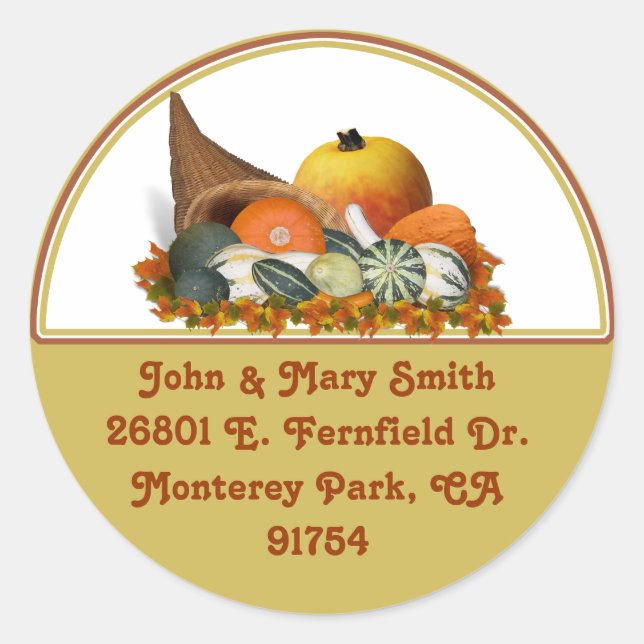 Cornucopia with Fall Gourds Classic Round Sticker (Front)