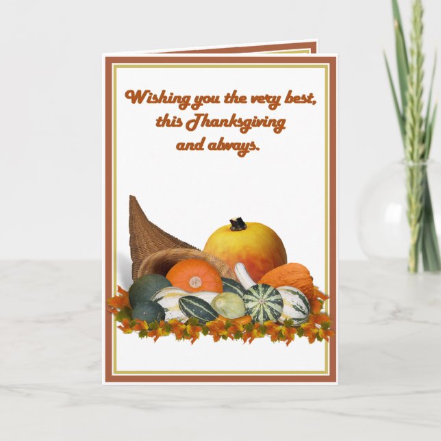 Cornucopia with Fall Gourds Holiday Card (Front)