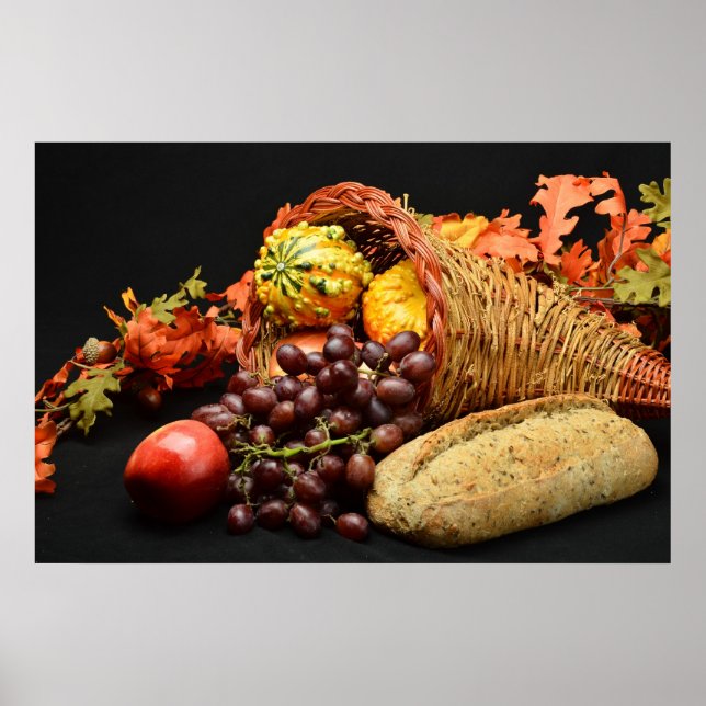 Cornucopia with fruits and breads poster (Front)