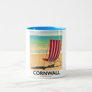 Cornwall beach classic travel poster Two-Tone coffee mug