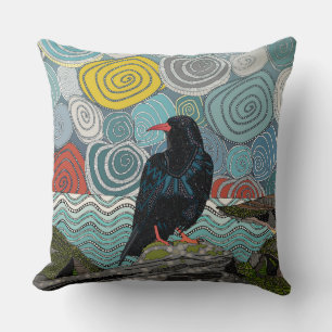 Cornwall chough throw pillow