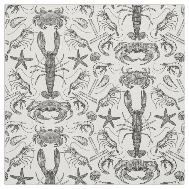 cornwall crustaceans damask black pearl fabric (Swatch)