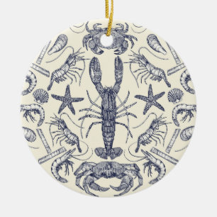 cornwall crustaceans damask blue pearl ceramic ornament