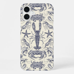 cornwall crustaceans damask blue pearl  iPhone 16 plus case