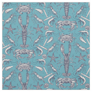 cornwall crustaceans damask blue teal fabric