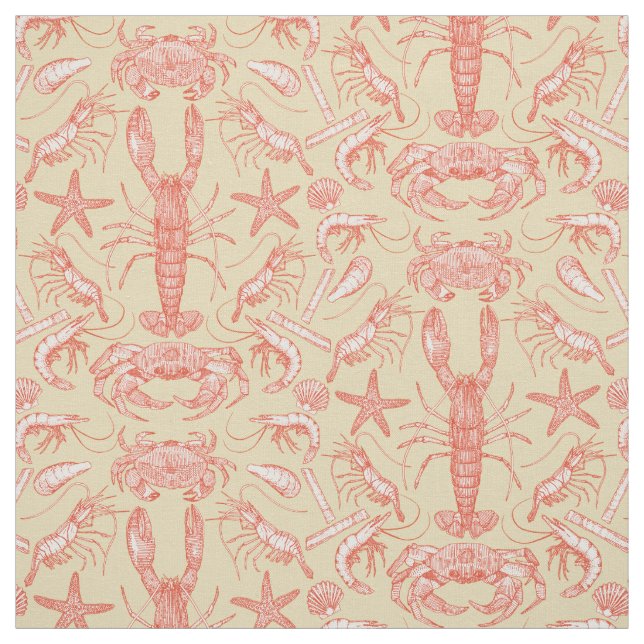 cornwall crustaceans damask cayenne nectar fabric (Swatch)
