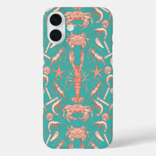 cornwall crustaceans damask cayenne verdigris iPhone 16 plus case