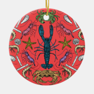 cornwall crustaceans damask pop red ceramic ornament