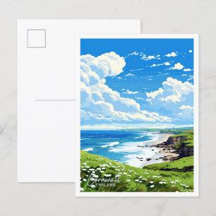 Cornwall England Art Travel Vintage illustration Postcard