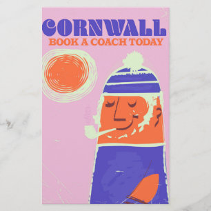 Cornwall fisherman vintage "take a coach" poster stationery