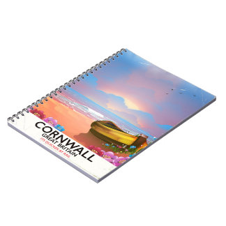 Cornwall fishing boat vintage travel poster notebook