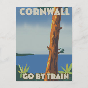 Cornwall go by train postcard