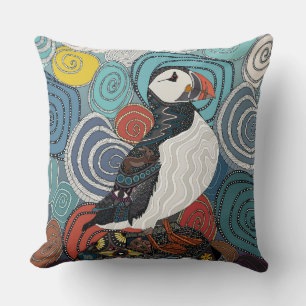 Cornwall puffin throw pillow