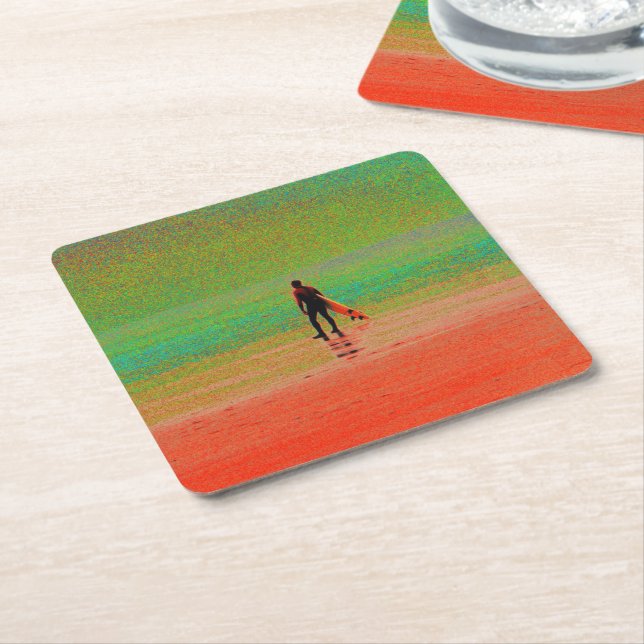 Cornwall surfer square paper coaster (Angled)