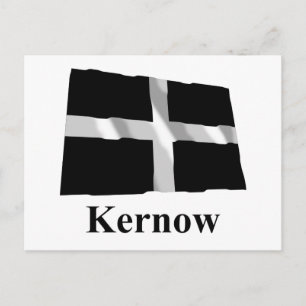 Cornwall Waving Flag with Name in Cornish Postcard