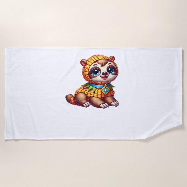 Corny Cuteness Halloween’s Sweetest Sloth Oversize Beach Towel (Front)