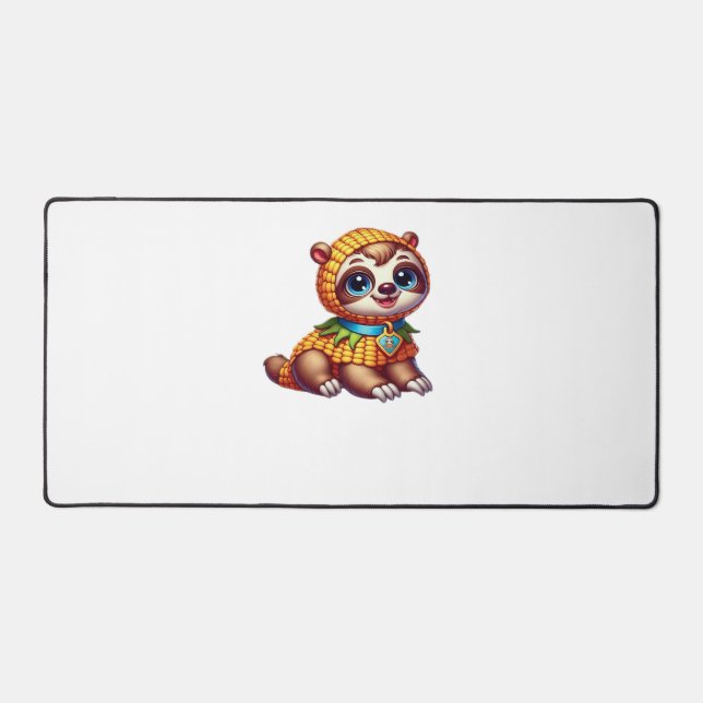 Corny Cuteness Halloween’s Sweetest Sloth Oversize Desk Mat (Front)