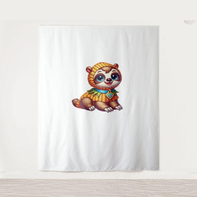 Corny Cuteness Halloween’s Sweetest Sloth Oversize Tapestry (Front)