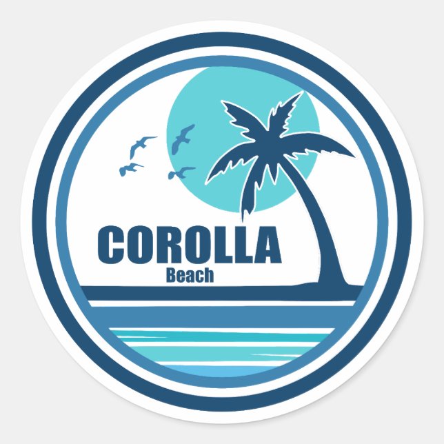 Corolla Beach North Carolina Palm Tree Birds Classic Round Sticker (Front)