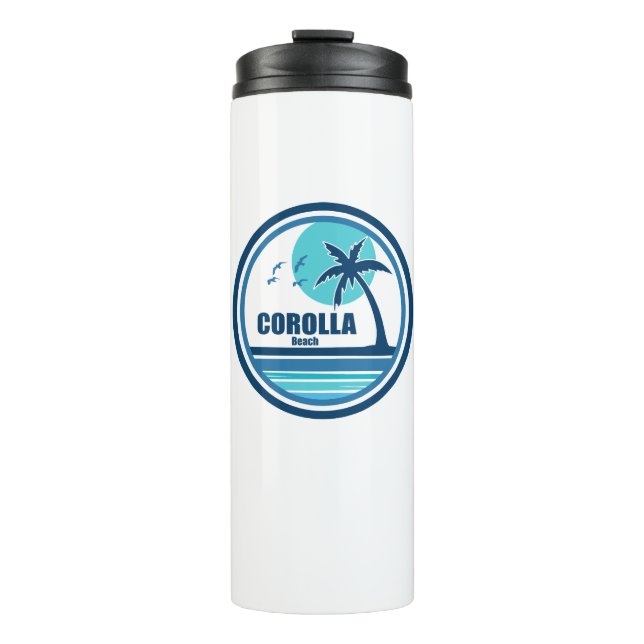 Corolla Beach North Carolina Palm Tree Birds Thermal Tumbler (Front)