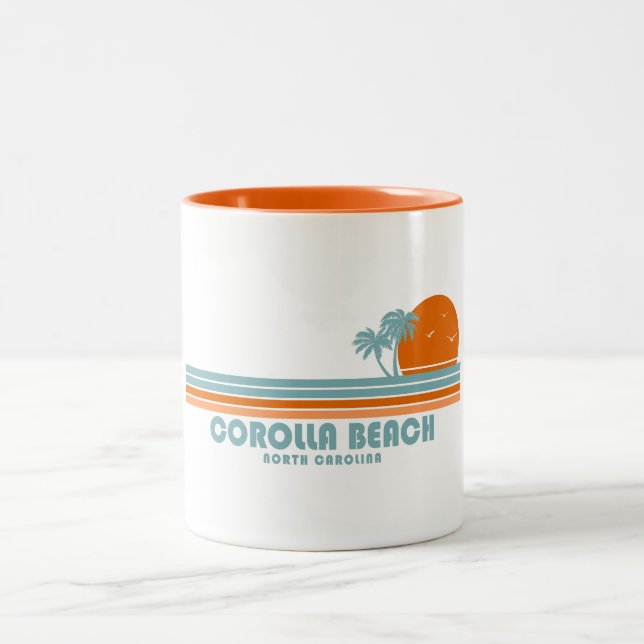Corolla Beach North Carolina Sun Palm Trees Two-Tone Coffee Mug (Center)