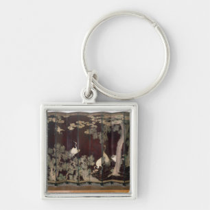 Coromandel screen depicting cranes keychain