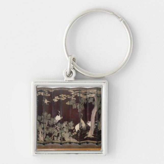 Coromandel screen depicting cranes keychain (Front)