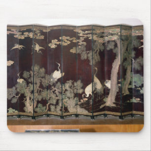 Coromandel screen depicting cranes mouse pad