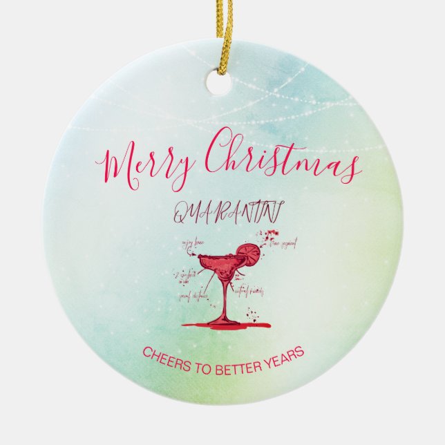 Corona Christmas Holiday Quarantini Martini Green Ceramic Ornament (Front)