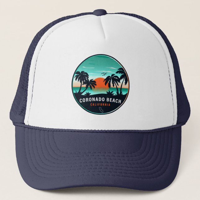 Coronado Beach California Retro Sunset Souvenirs Trucker Hat (Front)