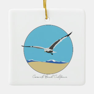 Coronado Beach, California Sea Gull over Beach  Ceramic Ornament