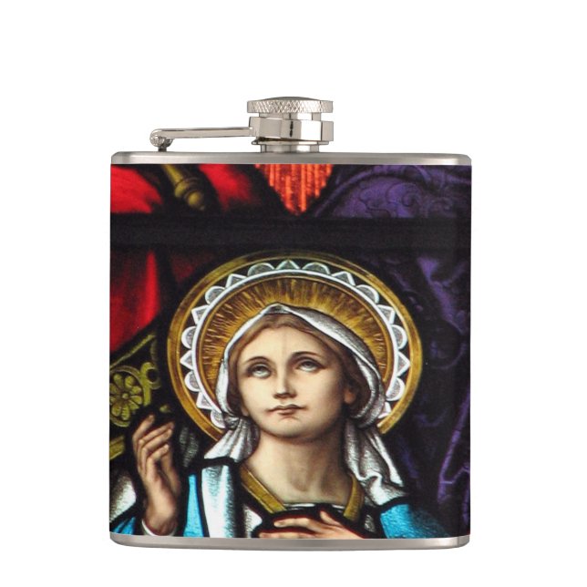 Coronation of Blessed Virgin Mary Stained Glass Hip Flask (Front)