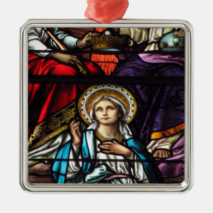 Coronation of Blessed Virgin Mary Stained Glass Metal Ornament