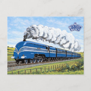Coronation Scot Blue Streamlined Steam Train Postcard