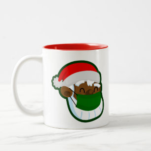 coronavirus christmas face mask black santa Two-Tone coffee mug