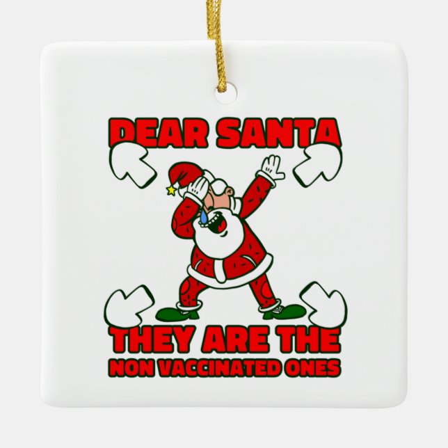 coronavirus christmas santa claus vaccinated ceramic ornament (Front)