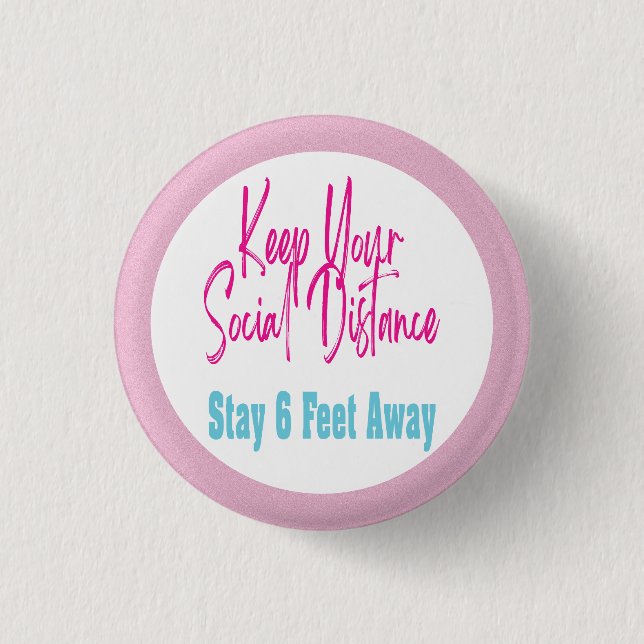 Coronavirus Health Warning Social Distancing Pink 1 Inch Round Button (Front)