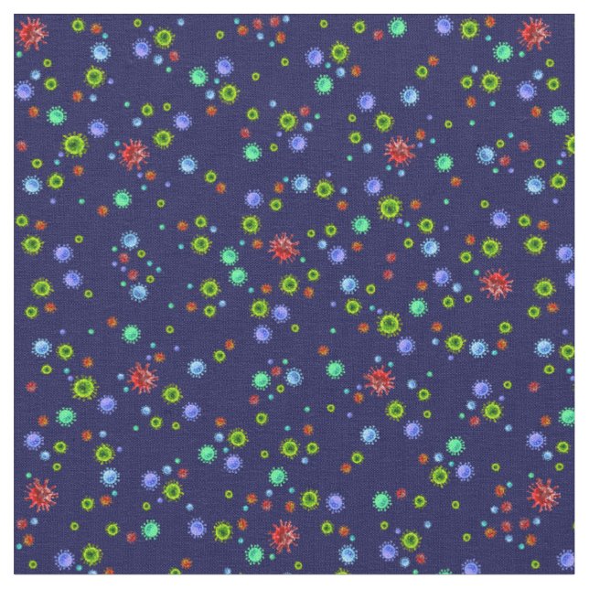 Coronavirus on Royal Blue. Stop the Spread! Fabric (Close Up)