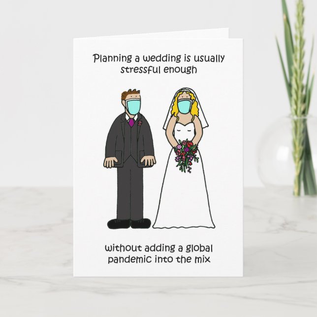 Coronavirus Wedding Stress Cartoon Bridal Couple Card (Front)