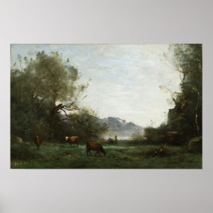 Corot - Cattle At Pasture In A Wooded Valley 1865 Poster
