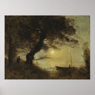 Corot - The Moonlight Boat 1871 Poster
