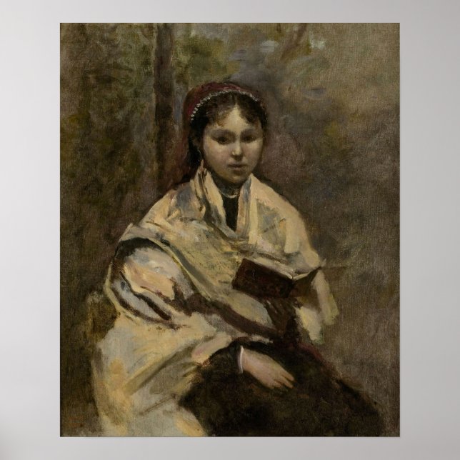 Corot - Young Girl Sitting With Book In Hand Poster (Front)