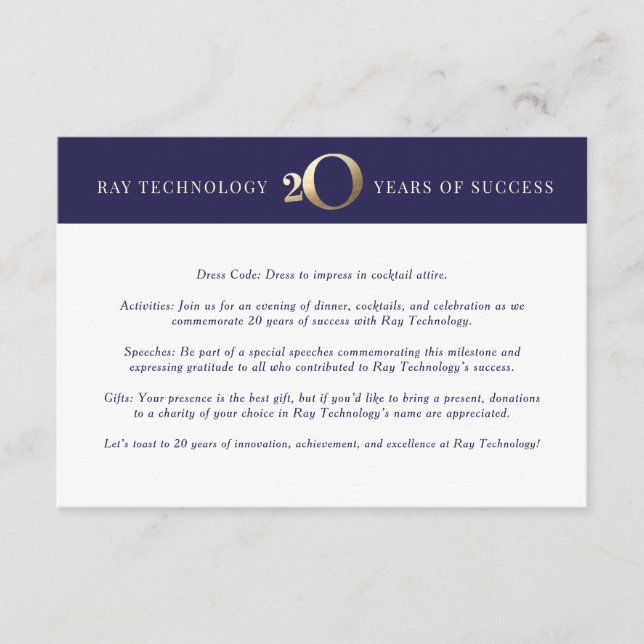 Corporate 20th Anniversary Details Insert Card (Front)