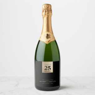 CORPORATE ANNIVERSARY business black white gold Sparkling Wine Label