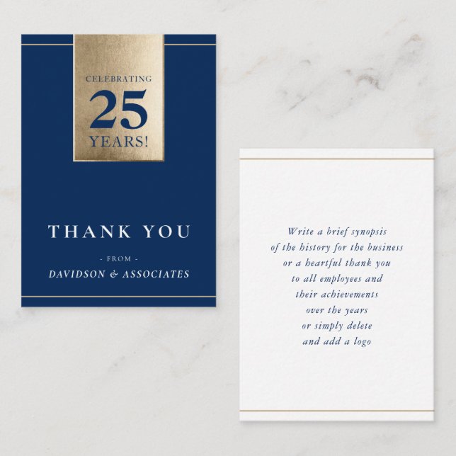 CORPORATE ANNIVERSARY business navy white gold Card (Front/Back)