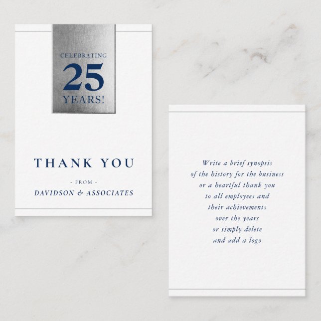 CORPORATE ANNIVERSARY business white navy silver Business Card (Front/Back)