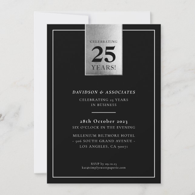 CORPORATE ANNIVERSARY classy business black silver Invitation (Front)