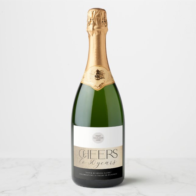 CORPORATE ANNIVERSARY elegant business black gold Sparkling Wine Label (Front)